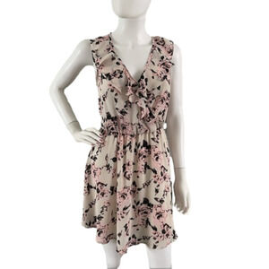 Like New Retail $159 Lush Dress Pink & Cream Floral With Ruffles Lightweight
